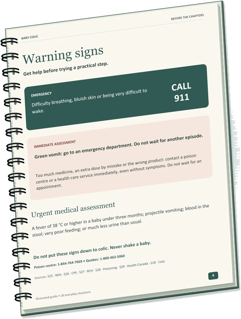 Page 4 of the guide: warning signs and Canadian poison centre numbers.